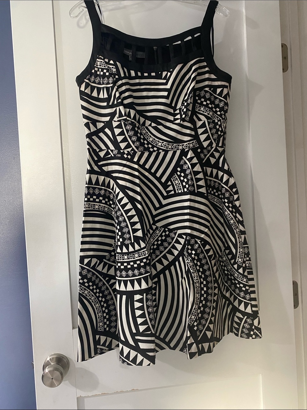 Black & White Geometric Fit-and-Flare Dress